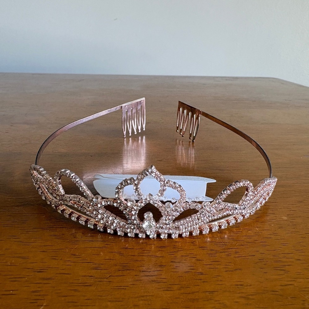 Icing Rose Gold Rhinestone Tiara Princess Crown with Side Combs New